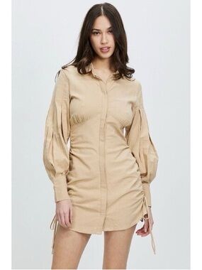 Sovere long sleeve Shirt dress in beige  colour